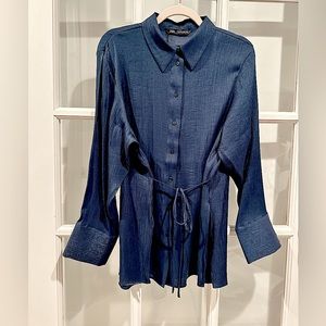 💙ZARA💙 lurex long button down tie front spring oversized blouse